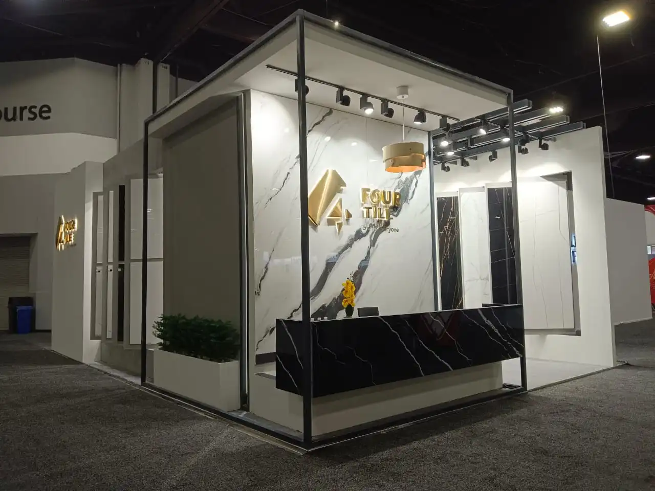 4 Tile exhibition booth at Covering 2024 trade show, 4 Tile custom trade show booth design Covering 2024, branded exhibition stand display Atlanta trade show