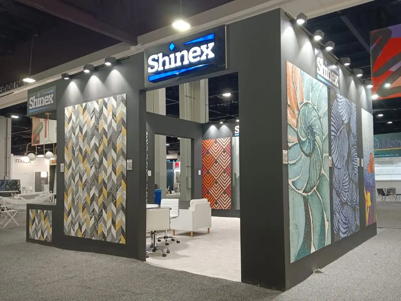 Shinex exhibition booth at Covering 2024 trade show, Shinex custom trade show booth design Covering 2024, branded exhibition stand display Atlanta trade show