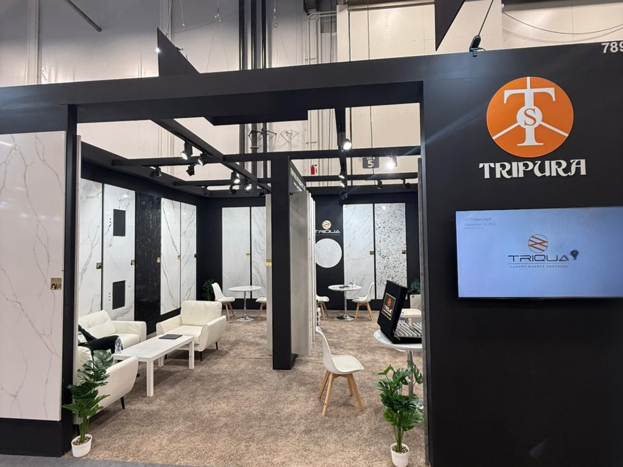 Tripura Stones 400 sqft custom exhibition booth at Coverings 2026 Las Vegas