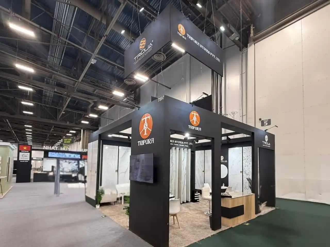 Tripura Stones Pvt Ltd exhibition stand at Coverings 2026